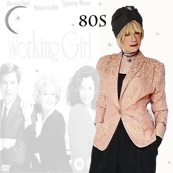 Vintage Spring Blazer Curvy Tapered Long Tailored Damask - 80s - Picture 1 of 10